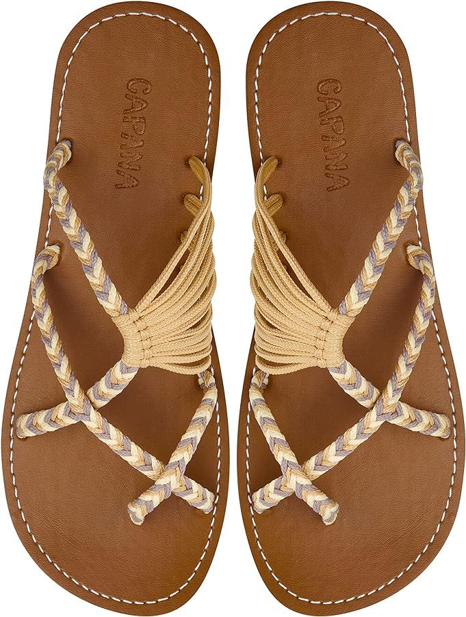 Capana Woven Women's Flat Sandals - Strappy Braided Sandals, Beach Sandals for Women Dressy Summe... | Amazon (US)