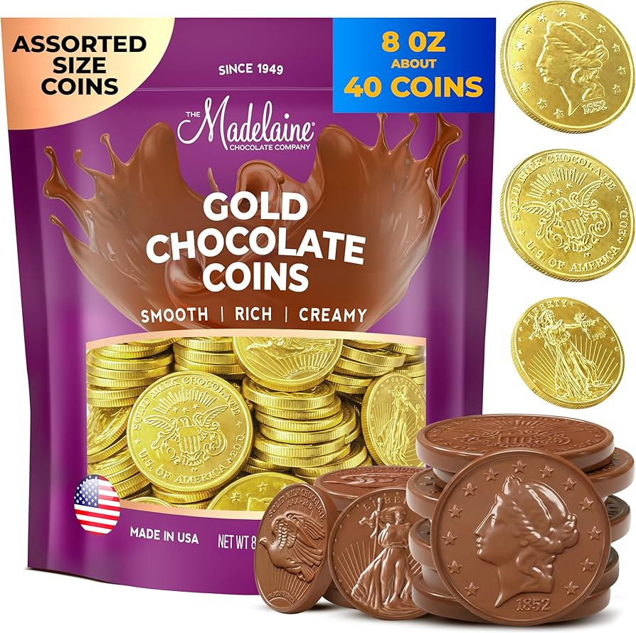 Madelaine St. Patrick’s Day Gold Chocolate Coins - 8 Oz About 40 Assorted Sizes Milk Chocolates... | Amazon (US)