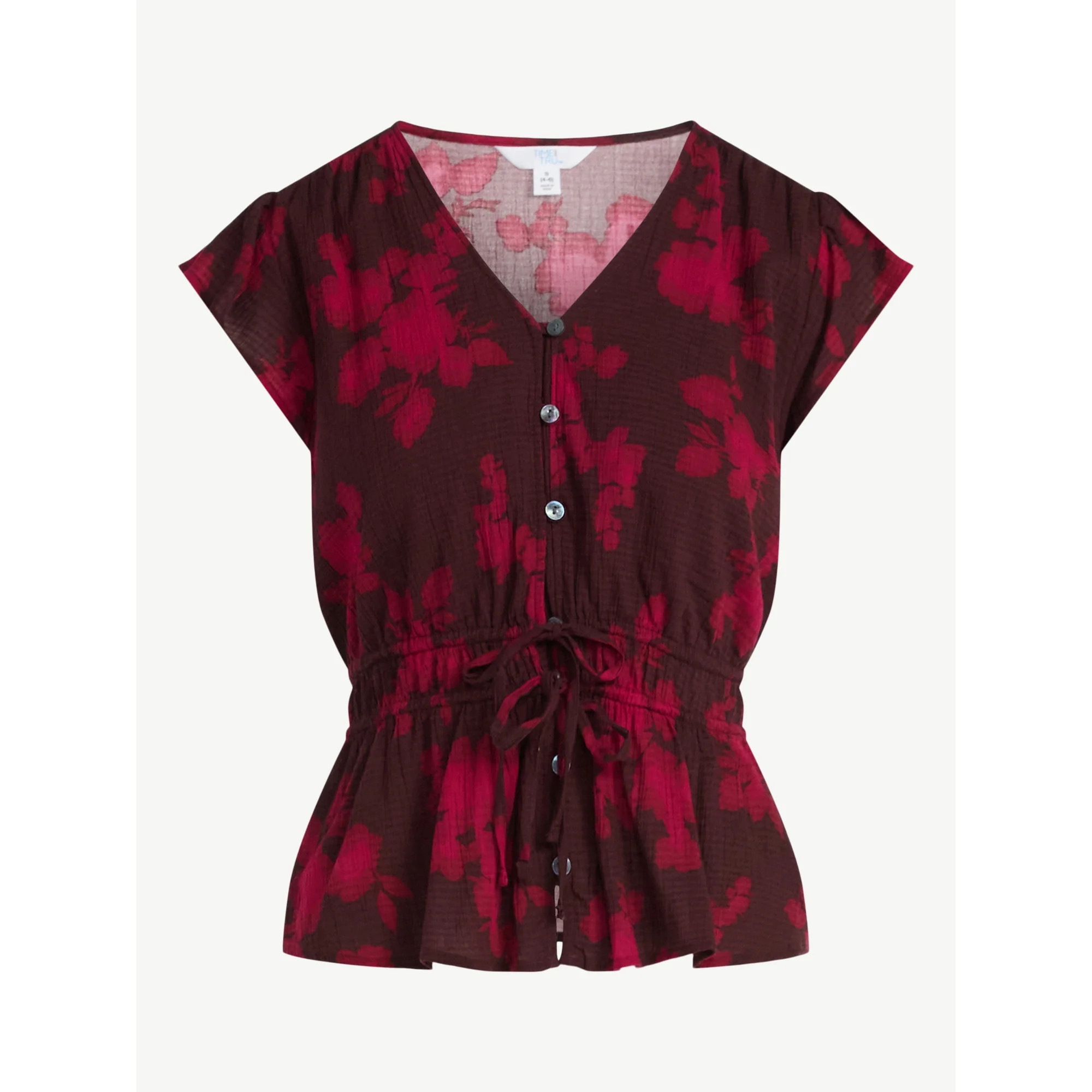 Time and Tru Women's Peplum Top with Flutter Sleeves, Sizes XS-XXXL | Walmart (US)