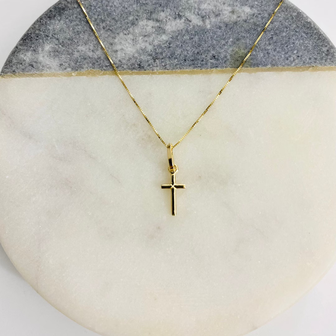 14k Solid Gold Crucifix Necklace, Minimalist, Dainty Gold Cross Necklace,14k Solid Gold Plain Cro... | Etsy (US)