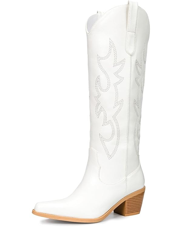 Western Cowboy Boots for Women - Knee High Wide Calf Cowgirl Boots, Slip On Pointed Toe Chunky He... | Amazon (US)