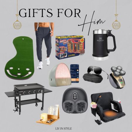 Amazon gift guide for the man in your life! Indoor putting green, joggers, Battery Daddy battery organizer, Stanley beer mug, Hatch alarm clock, sunglasses, electric razor, Blackstone, bedside caddie, foot massager, heated stadium seat. #giftguide #forhim

#LTKmens #LTKfamily #LTKGiftGuide