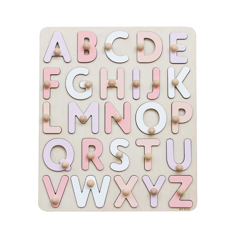 Pastel Pink Wooden Alphabet Puzzle, Educational Toys, ABC toys, Preschool, Gift for Kids, Montess... | Amazon (US)