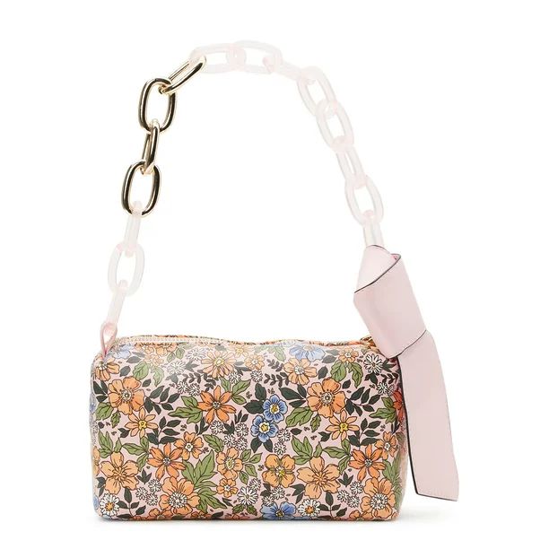 No Boundaries Women's Shoulder Handbag with Chain Strap, Pink Floral - Walmart.com | Walmart (US)