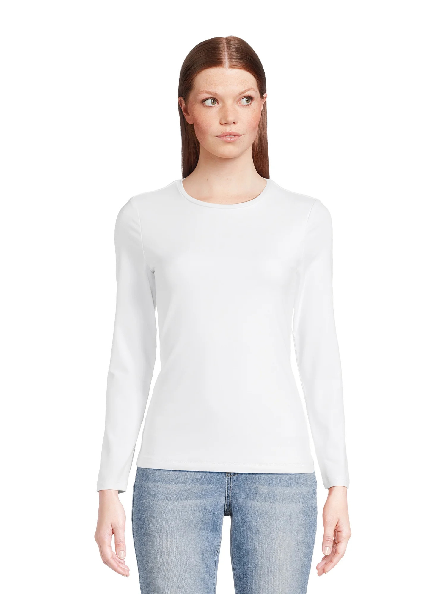 Time and Tru Women's Smoothing Tee with Long Sleeves, Sizes S-XXXL | Walmart (US)