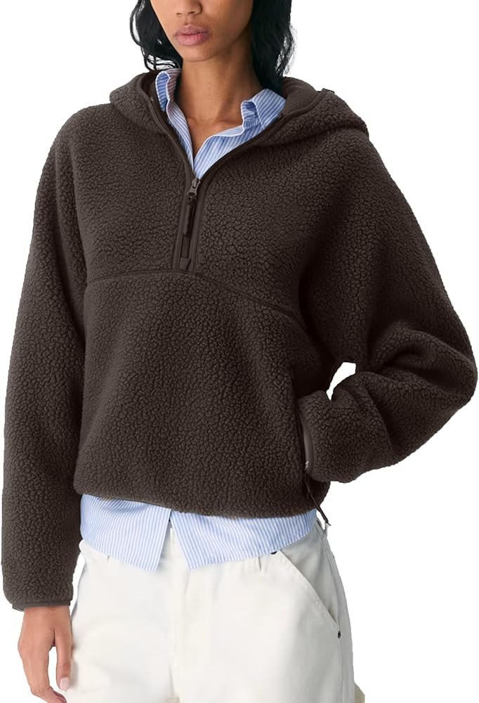 Fleece Pullover Women Long Sleeve Half Zip Sherpa Hooded Sweatshirts Warm Teddy Fall Fuzzy Jacket... | Amazon (US)