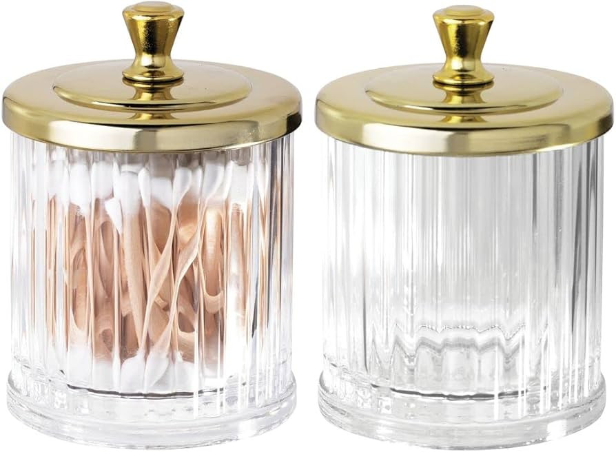 mDesign Fluted Bathroom Vanity Storage Organizer Canister Apothecary Jar for Cotton Swabs, Rounds... | Amazon (US)