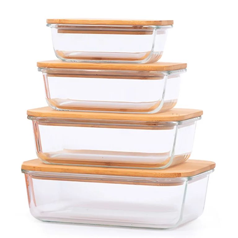 TIBLEN 4-Pack Glass Food Storage Containers with Lids (Bamboo), Meal Prep Ecofriendly Containers ... | Walmart (US)