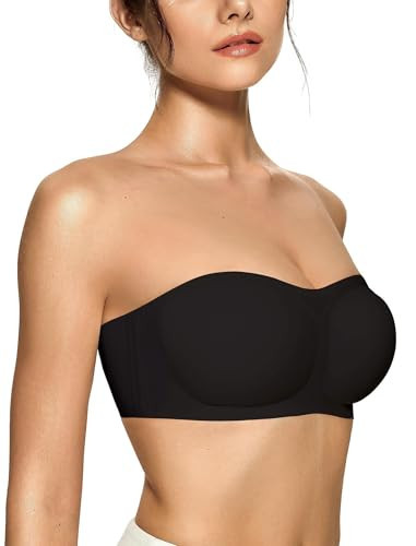 OEAK Womens Strapless Bandeau Bras Non Slip Push Up Bras Wireless Padded Bralette Supportive Seamless Comfortable Tube Bra Black Medium | Amazon (US)