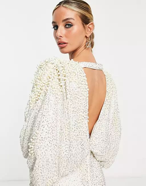 ASOS EDITION embellished pearl batwing sleeve maxi dress | ASOS (Global)