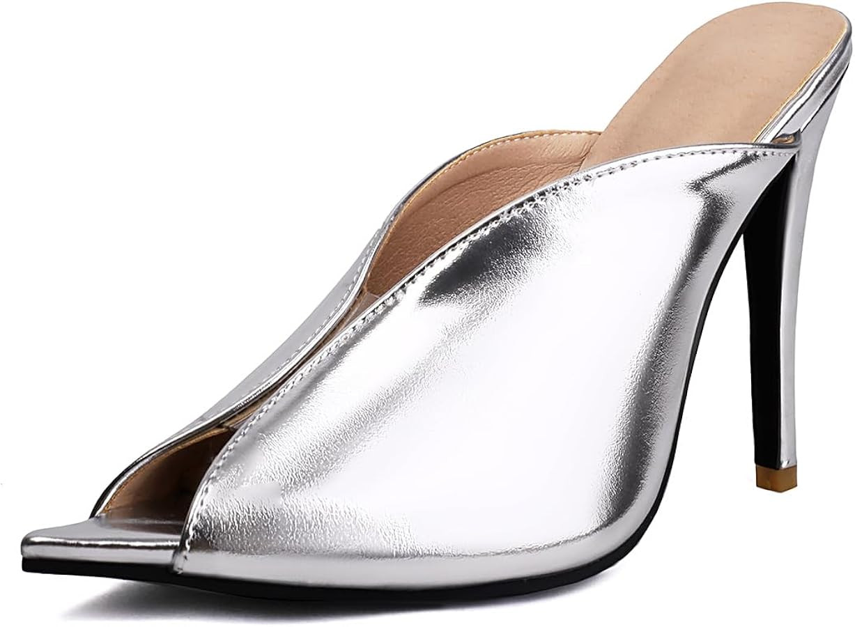 Women's V-Cut Peep Toe Mules - Stiletto High Heel Slip-On Sandals for Sexy Evening Wear Perfect f... | Amazon (US)