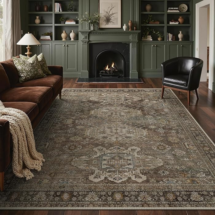Bavni Washable Rugs 8x10 Area Rug for Living Room Bedroom, Print Vintage Aesthetic Chenille Carpe... | Amazon (US)