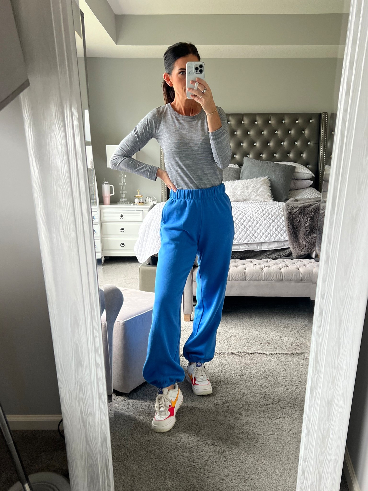 Weird I’m wearing these sweatpants again. 🤪🤣💙 

They’re just so good! Headed to an arcade with my girls. 

Wearing XS in pants, size 6 in top  

#LTKActive #LTKOver40 #LTKFindsUnder50