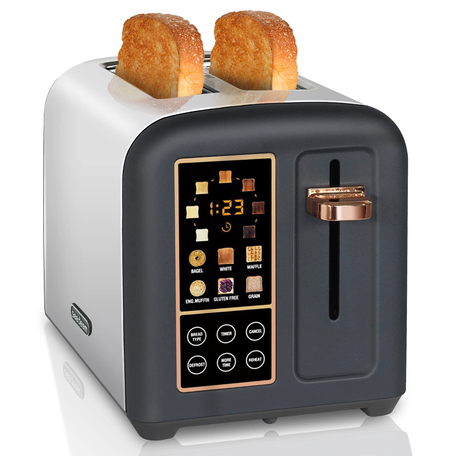 SEEDEEM Toaster 2 Slice, Stainless Steel Bread Toaster with Touch LCD Display, 50% Faster Heating Sp | Amazon (US)