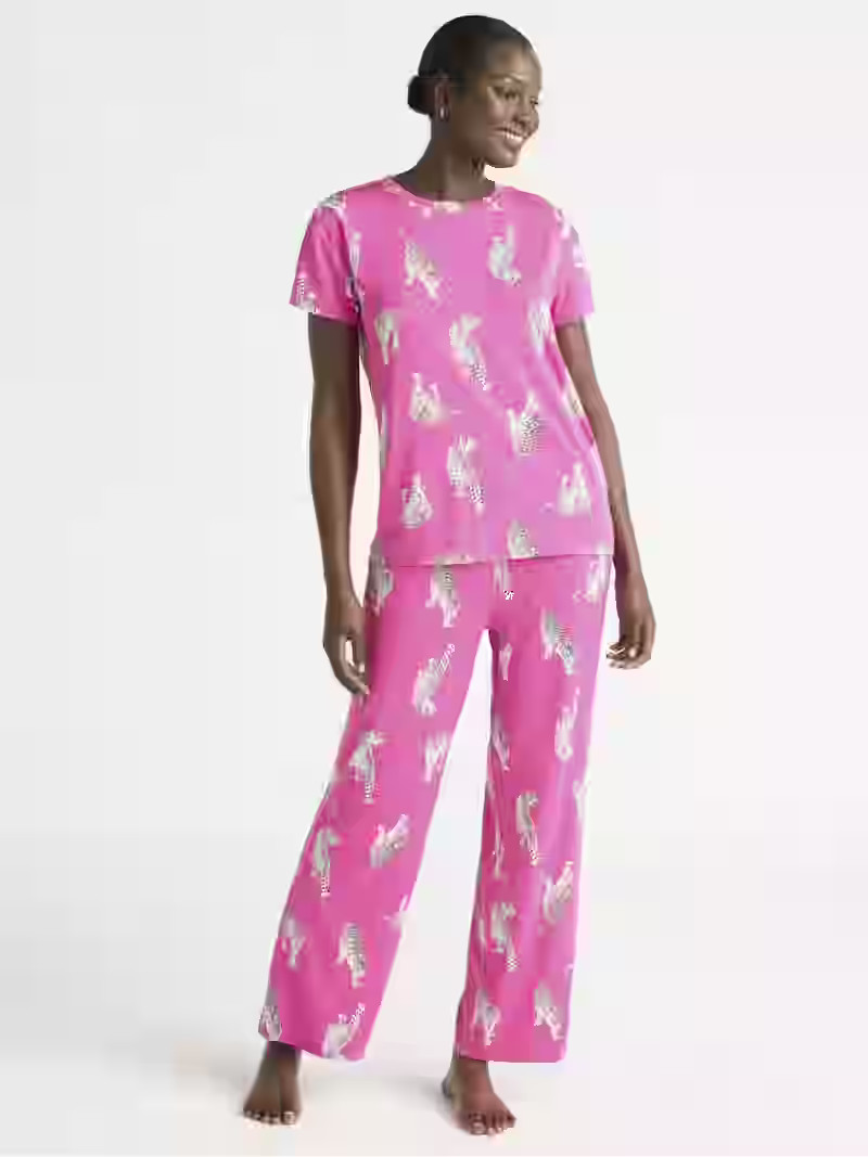 Joyspun Women's Short Sleeve Sleep Top and Open Leg Pants Pajama Set, 2-Piece, Sizes XS-3X - Walm... | Walmart (US)