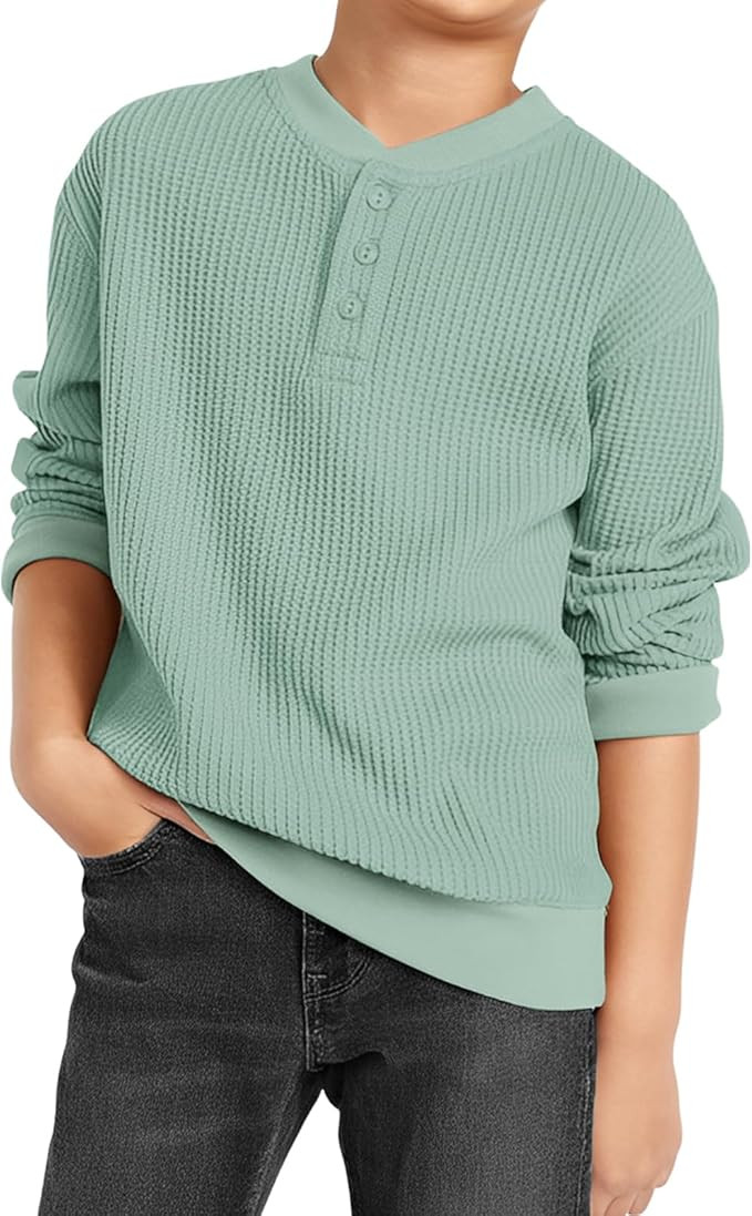 Toddler Baby Boys Sweatshirt Tops Waffle Knit Button-Down Collar Blouse Long Sleeve Shirt Kids Fa... | Amazon (US)