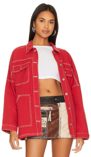 superdown Davey Denim Jacket in Red. - size S | Revolve Clothing (Global)