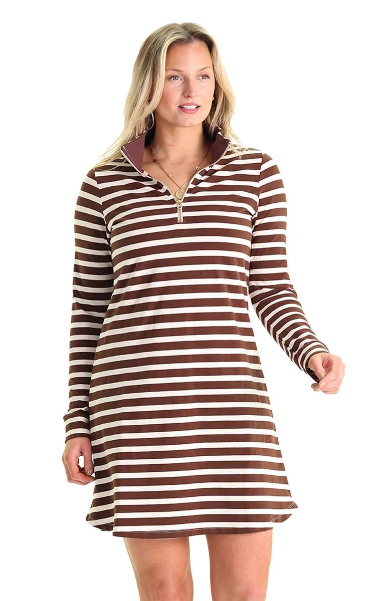 Sawyer Dress In Chocolate & Cream Stripe | Duffield Lane
