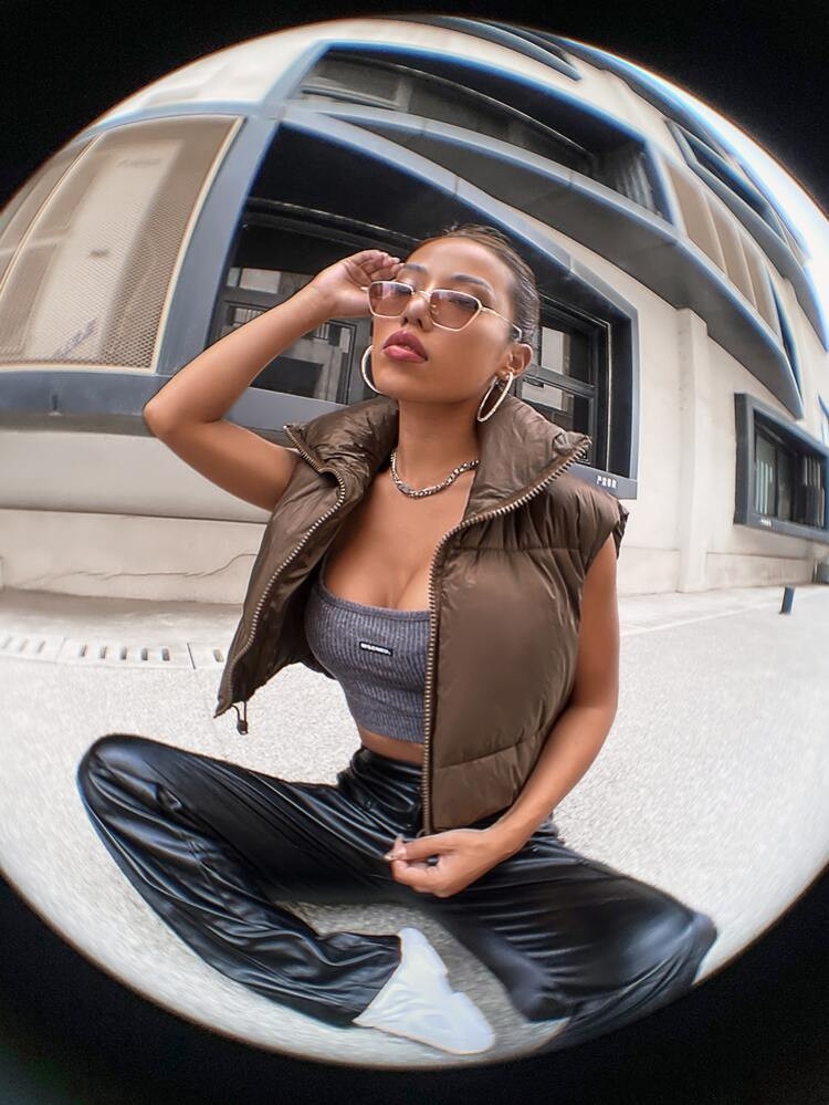 Funnel Neck Crop Puffer Gilet | SHEIN