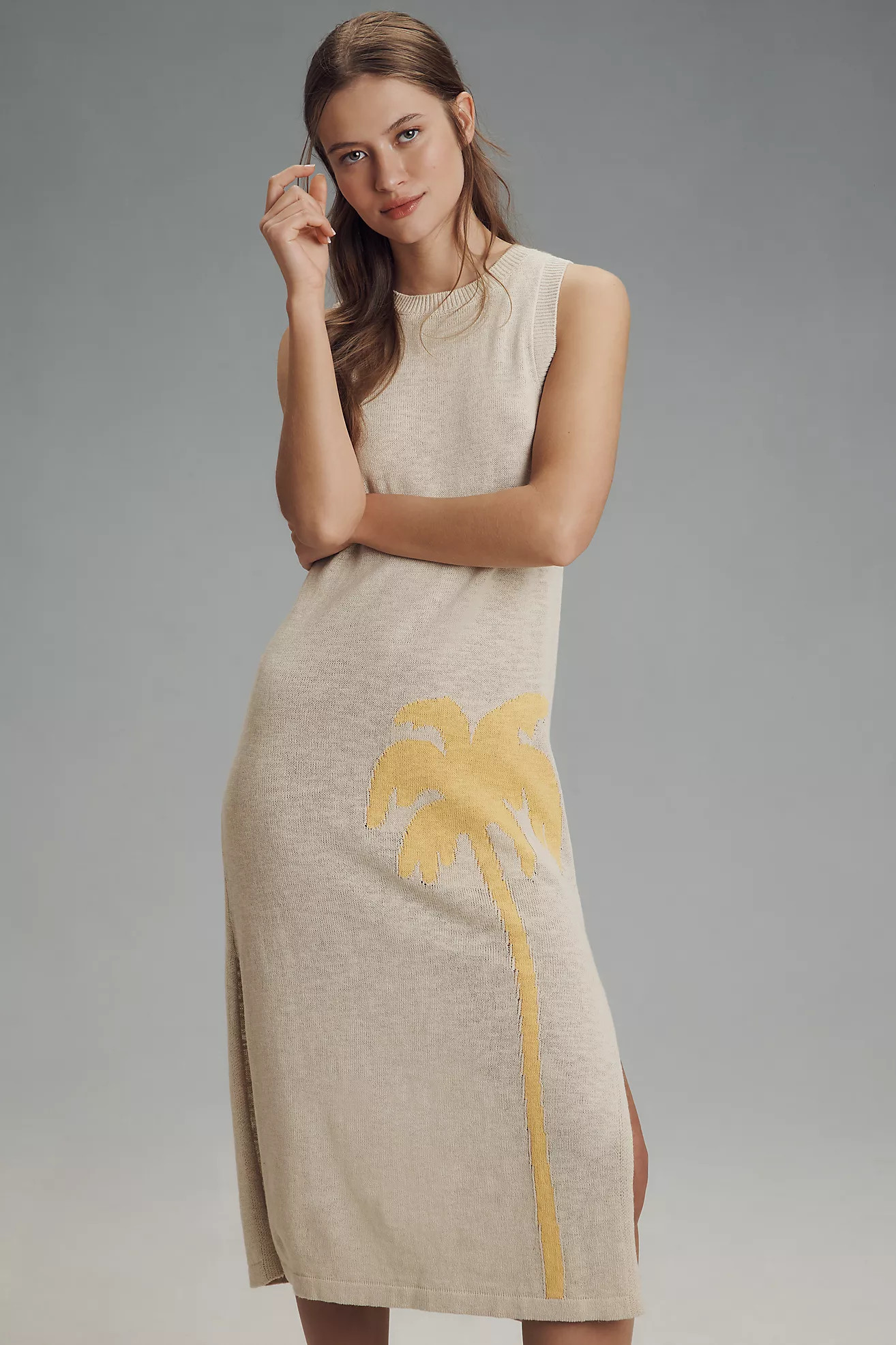 Spiritual Gangster Linen Blend Palm Lucy Tank Midi Dress | Anthropologie (US)