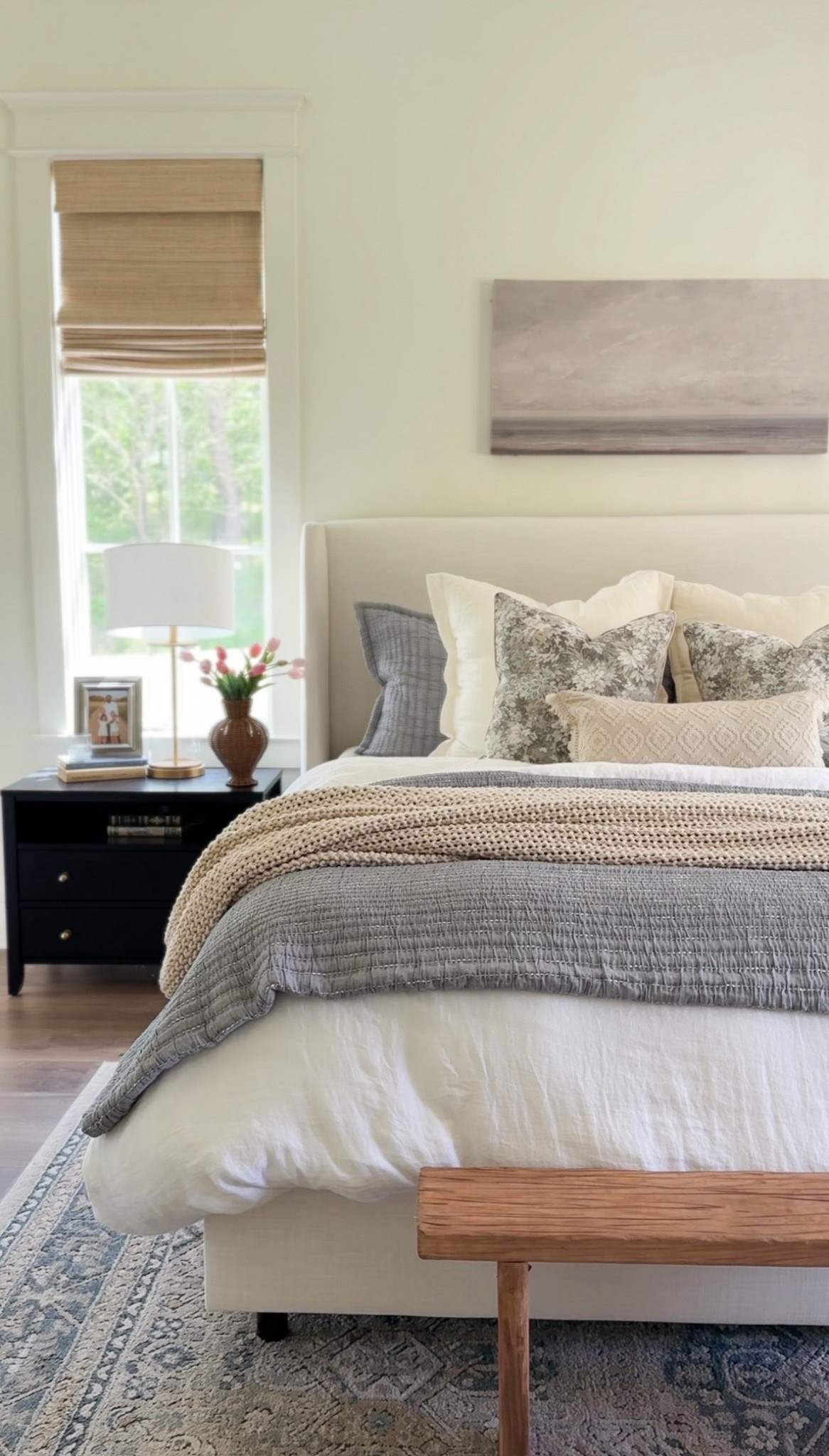 Soft blue, white, & beige color palette for a serene and layered bed. 🤍

#LTKHome