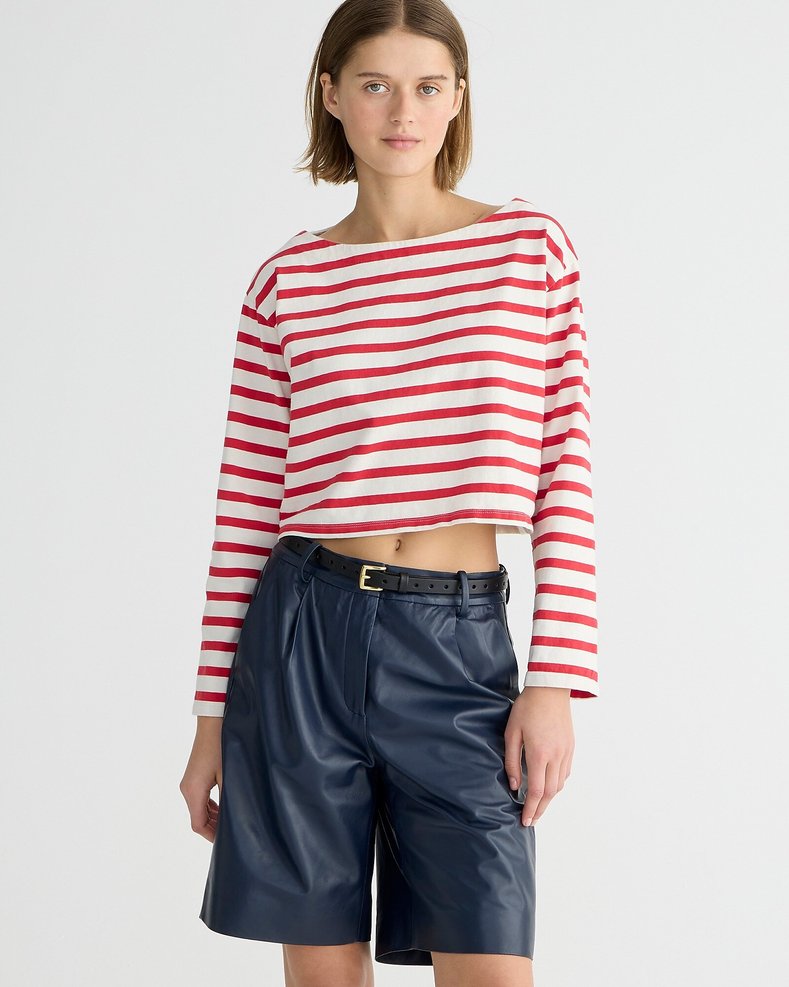 Cropped boatneck T-shirt in mariner cotton | J. Crew US