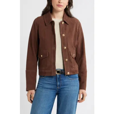 caslon(r) Button Front Suede Jacket in Brown at Nordstrom, Size Small | Nordstrom