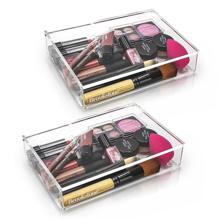 BROOKSTONE [2 PACK Makeup Organizer Acrylic Storage with Lid, Clear Plastic Display Box, Two Piec... | Amazon (US)
