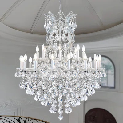 Large Crystal Chandelier With 24 Lights, Adjustable Height Luxury Maria Theresa Style Fixture For High Ceilings, Ideal For Living Room, Dining Room, E | Wayfair North America