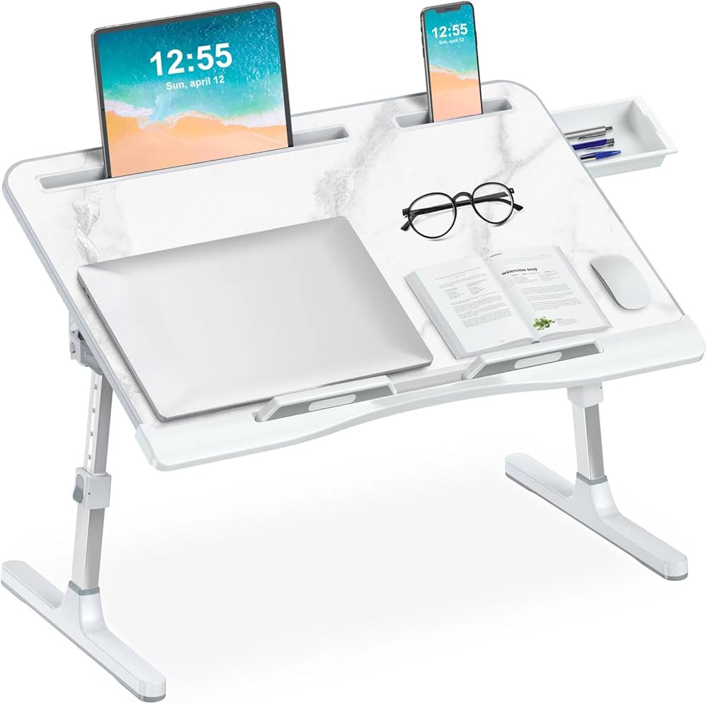 EVETTO Bed Desk for Laptop - Marble Pattern, Adjustable X-Large Foldable Bed Table Tray, Laptop L... | Amazon (US)