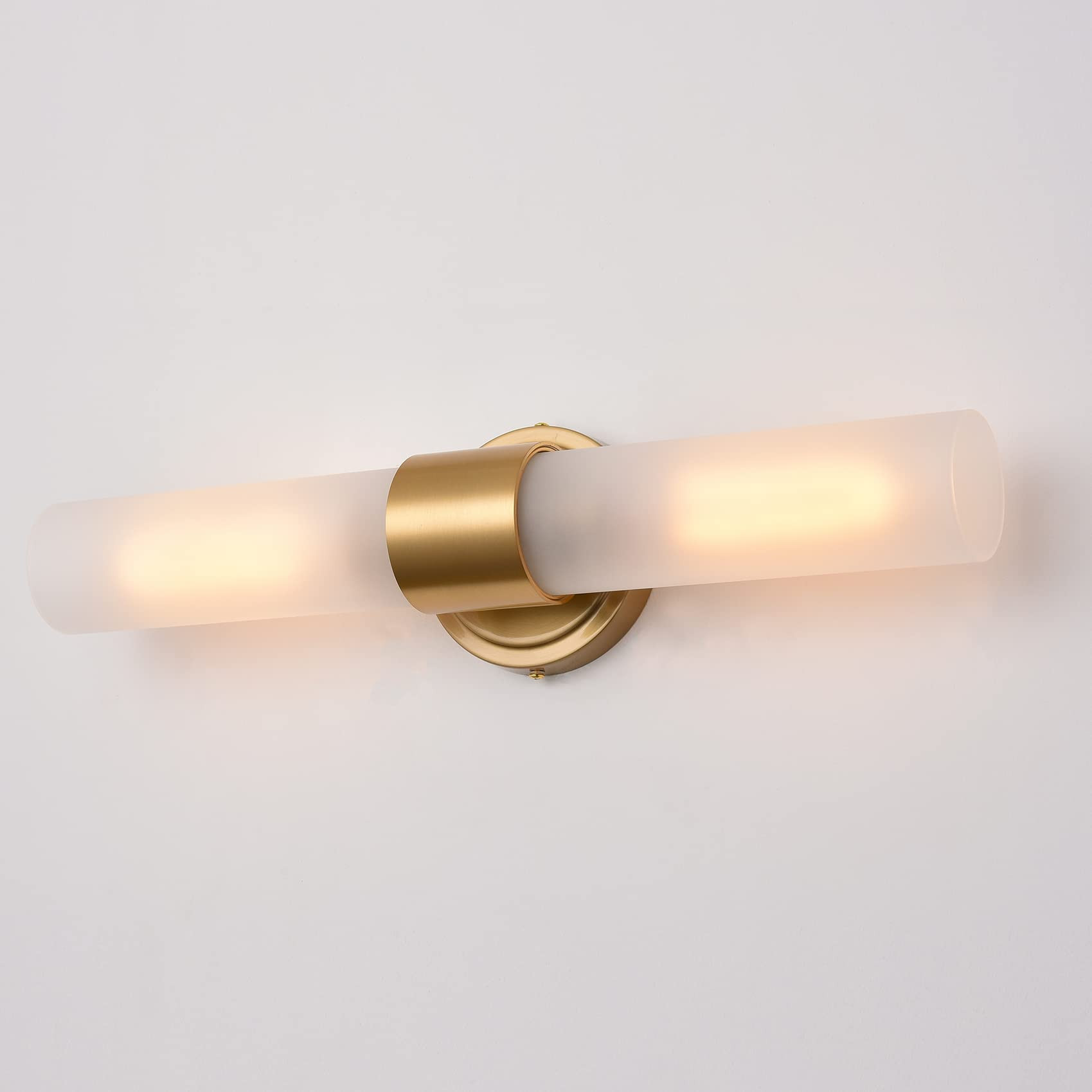 DAYCENT Modern Gold Bathroom Light Fixtures 2-Light Frosted Glass Wall Sconce Brass Cylinder Bath... | Amazon (US)