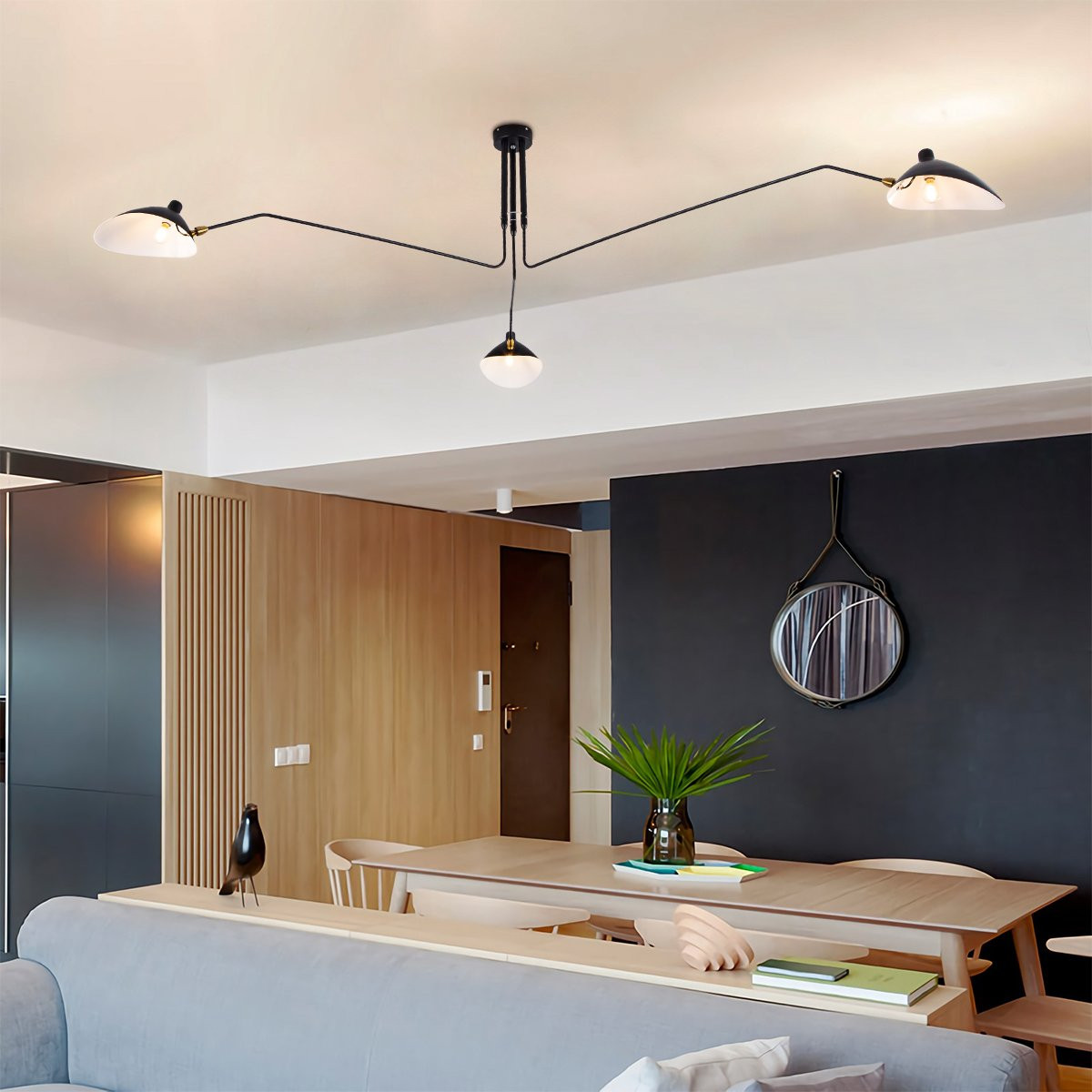 Mzithern Black Chandelier Mid Century Modern Ceiling Light Branch Pipe Pendant Lighting 3-Arms LED H | Amazon (US)
