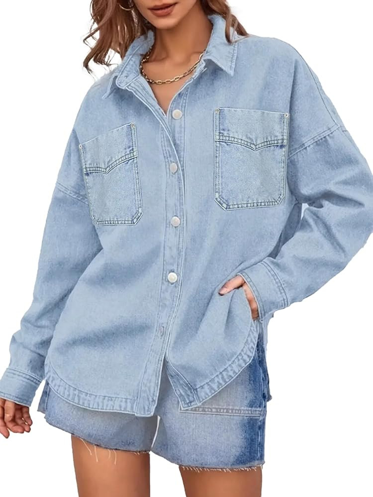 Womens Denim Jacket Wash Jean Jacket Coats With Pockets | Amazon (US)