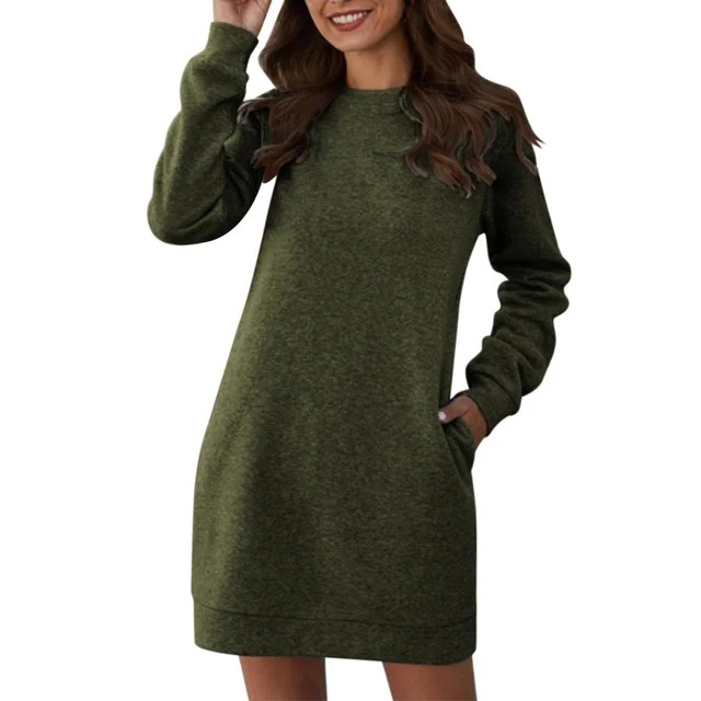 Mifelio Womens Dresses Round Neck Long Sleeve Women's Sweater Waist Dress, Dresses for Women 2024... | Walmart (US)