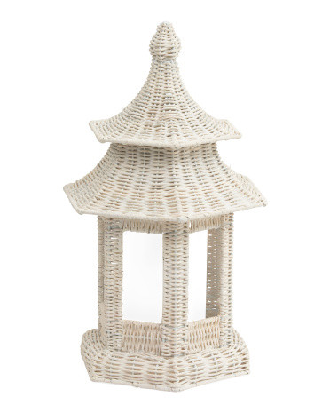 10x17.5 Rattan Rechargeable Cordless Lantern | TJ Maxx