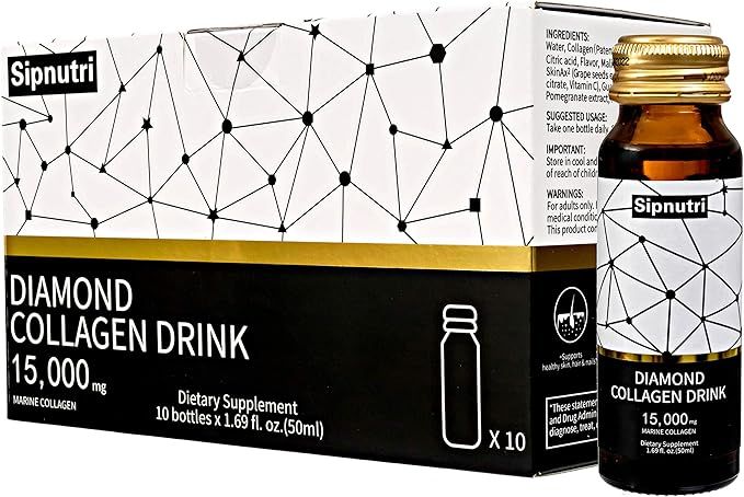 Sipnutri Diamond Liquid Collagen Drink, 15000mg Hydrolyzed Marine Collagen Peptides with Vitamin ... | Amazon (US)