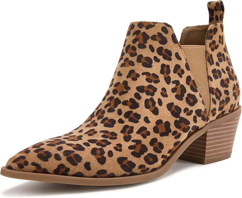 Trish Lucia Womens Ankle Boots Pointed Toe Stacked Chunky Heel Slip on Chelsea Short Booties | Amazon (US)