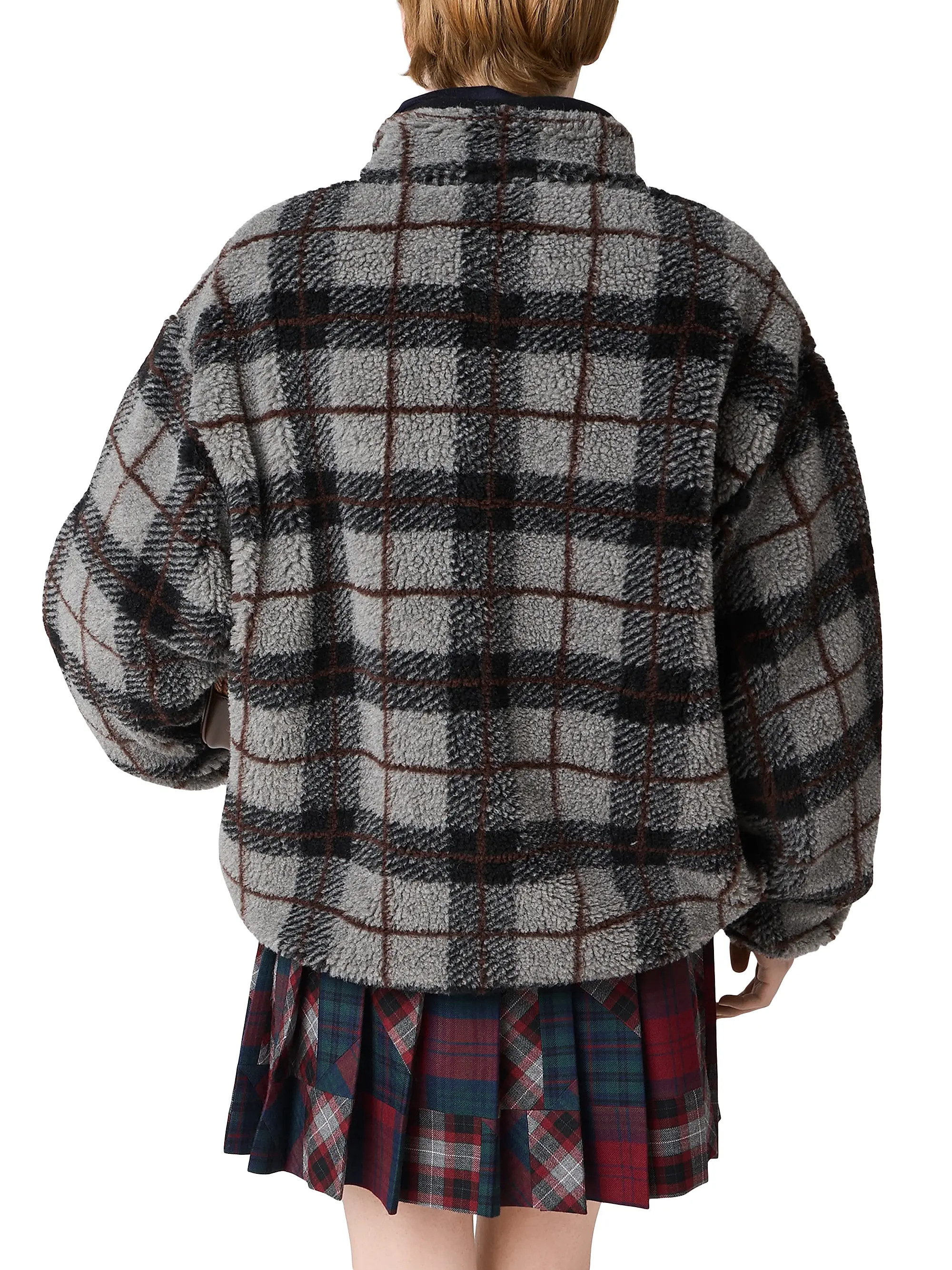 Miu Miu Checked Teddy Zipper Jacket | Saks Fifth Avenue | Saks Fifth Avenue