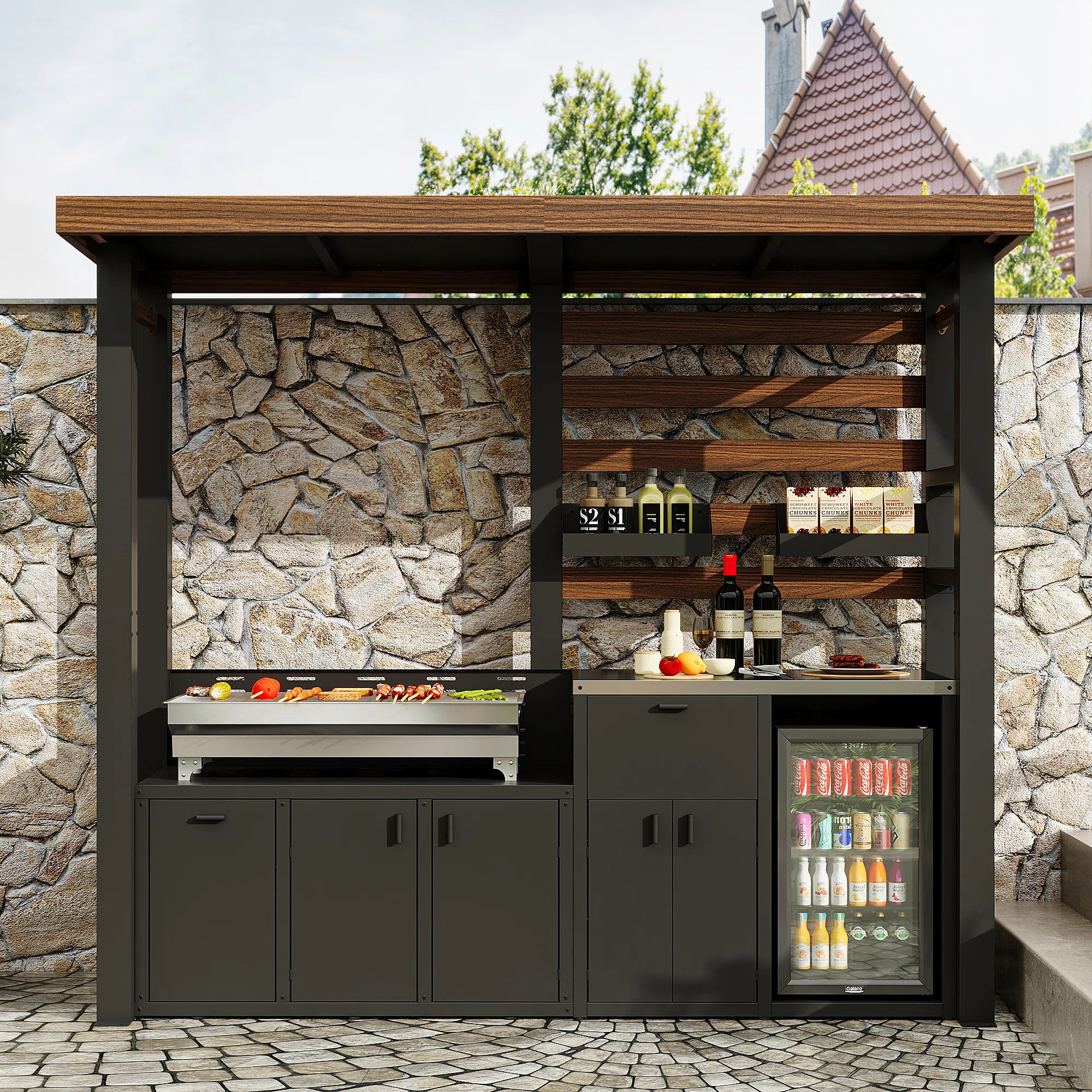 Fusion Flame Galvanized Steel Covered Outdoor Kitchen | Wayfair North America