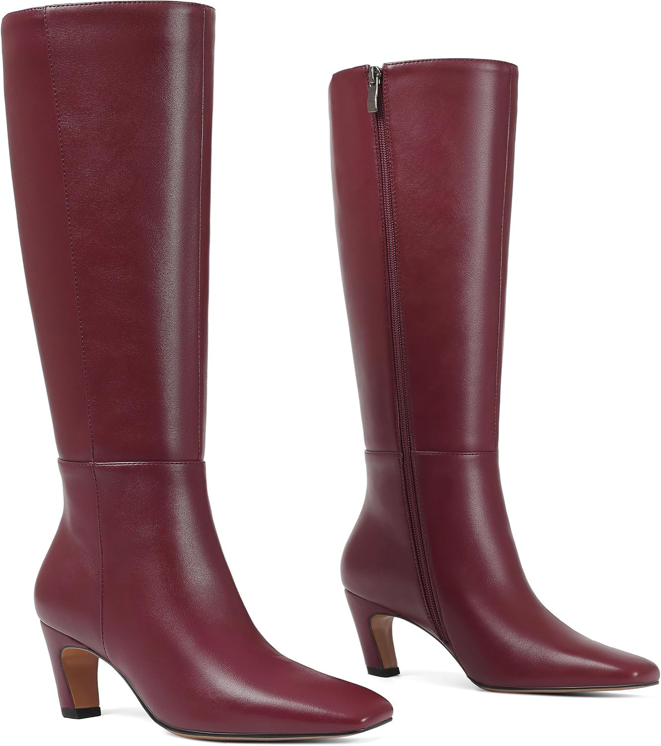 Women's Knee High Boots, Comfortable Square Toe Faux Leather Boot Fashion Long Tall Boots for Riding Chunky High Heeled Dress/Casual Boot | Amazon (US)