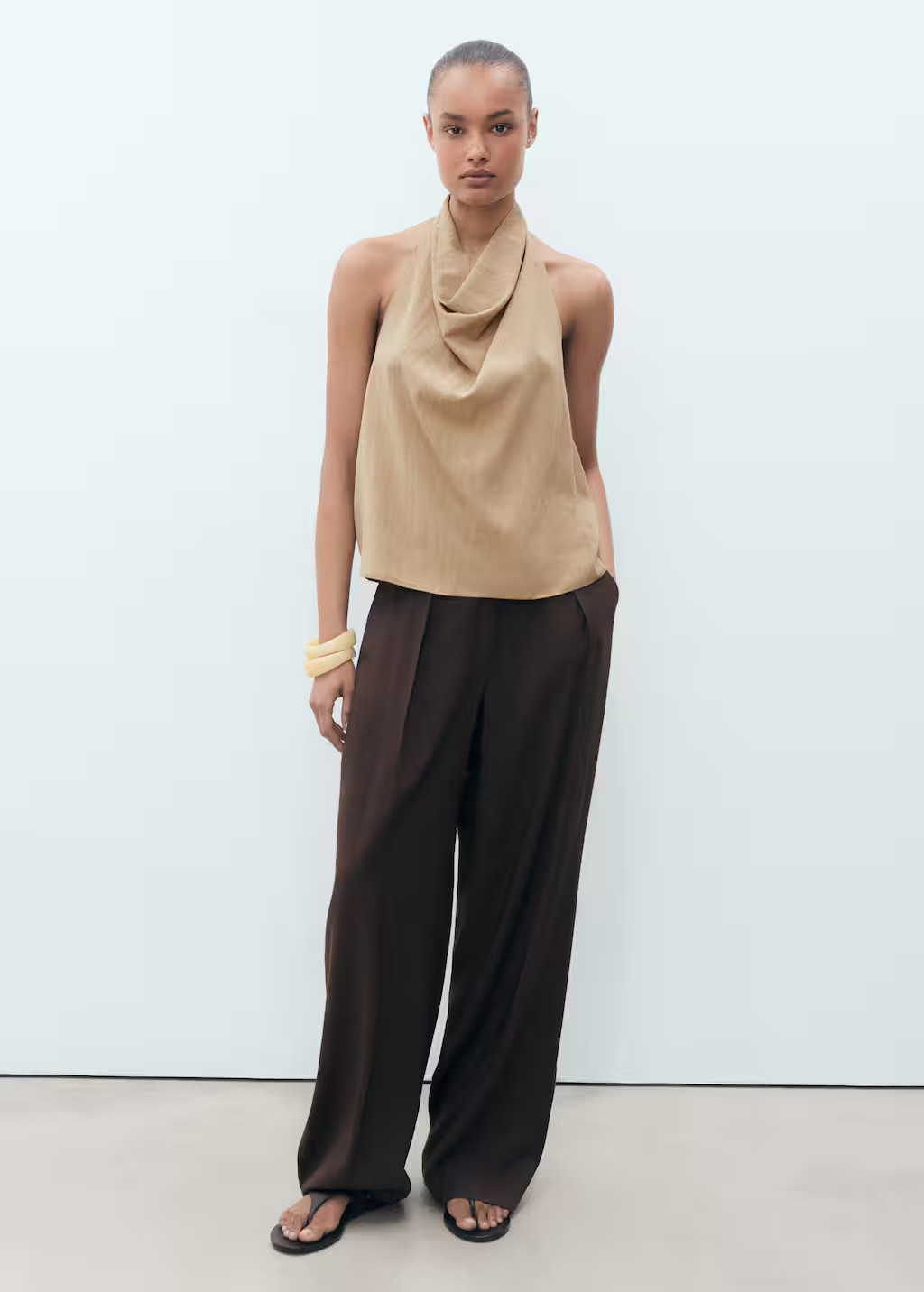 Lyocell top with draped neck beige - Women - M - MANGO | Mango (US/MX/AU)