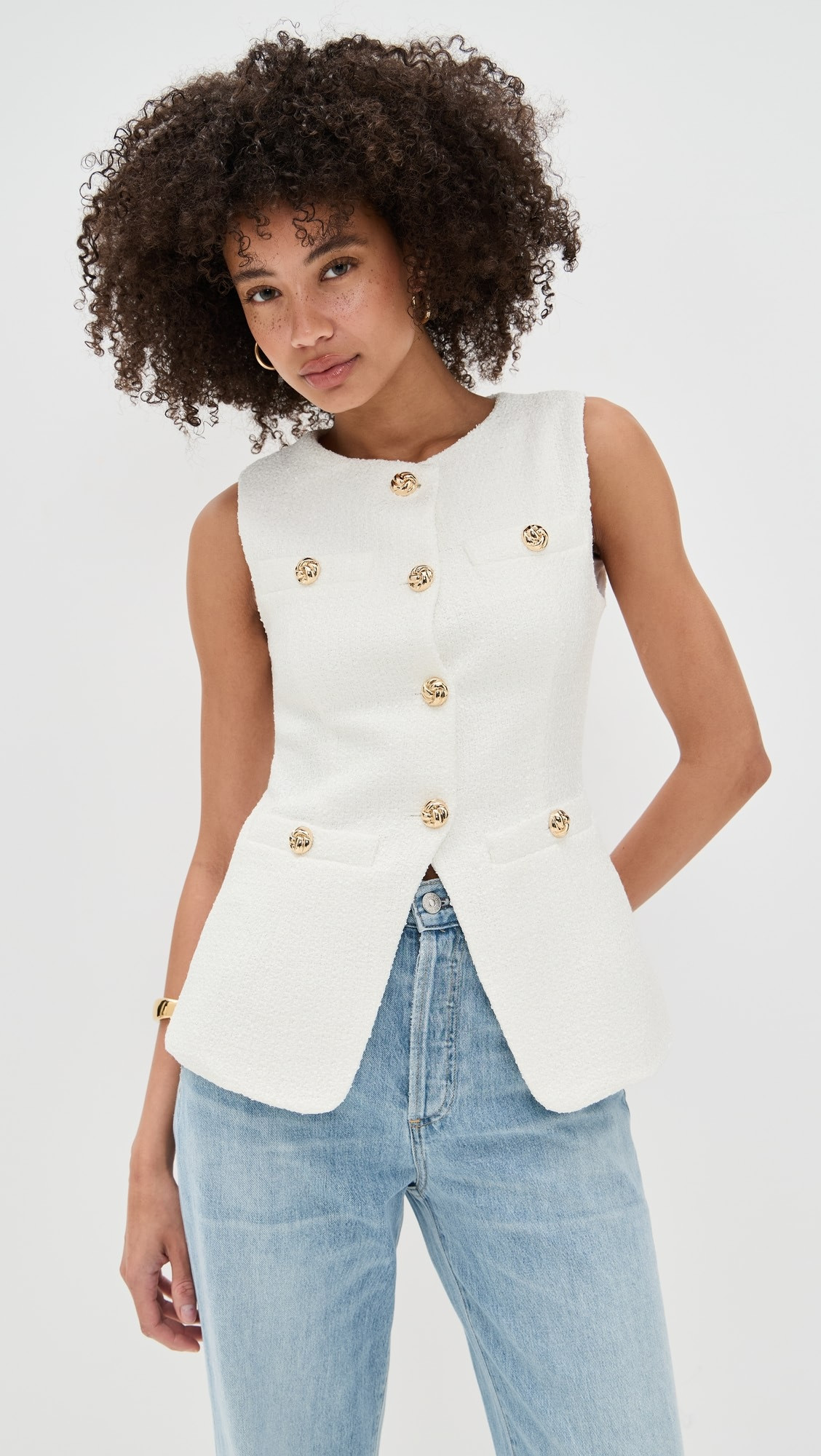 Tweed Buttoned Long Split Top | Shopbop