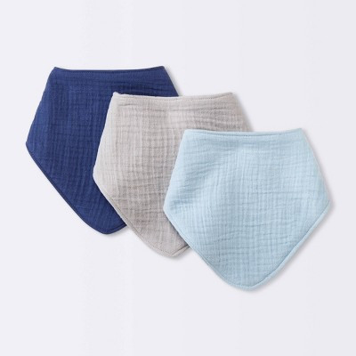 Baby 3pk Muslin Bandana Bib - Cloud Island™ Blue: Cotton Snap Closure, 0-12 Months, 8.75" x 8.75" | Target