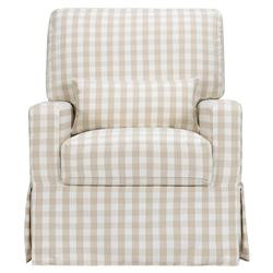 Namesake Crawford Modern Tan Gingham Pillowback Comfort Swivel Glider | Kathy Kuo Home