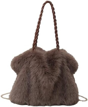 Furry Purse Winter Fluffy Bags for Women Fuzzy Tote Bag Handbags Faux Fur Bag Fluffy Shoulder Cro... | Amazon (US)