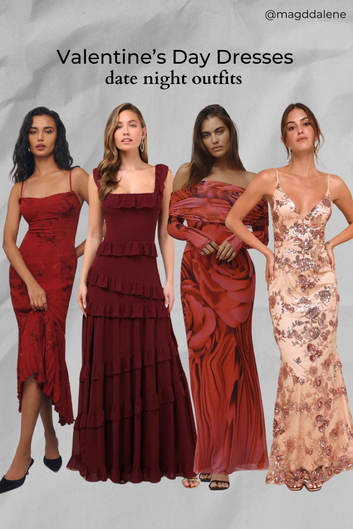 A few Valentine’s Day date dresses that will complement your figure. All of these are very romantic. If you don’t have a set dinner date or an evening party to attend, I hope these will be a good inspiration and spark some ideas. These dresses would also make amazing wedding guest and special occasion outfits. For Valentine’s daytime dresses check out my previous post. 

#LTKWedding #LTKStyleTip #LTKParties