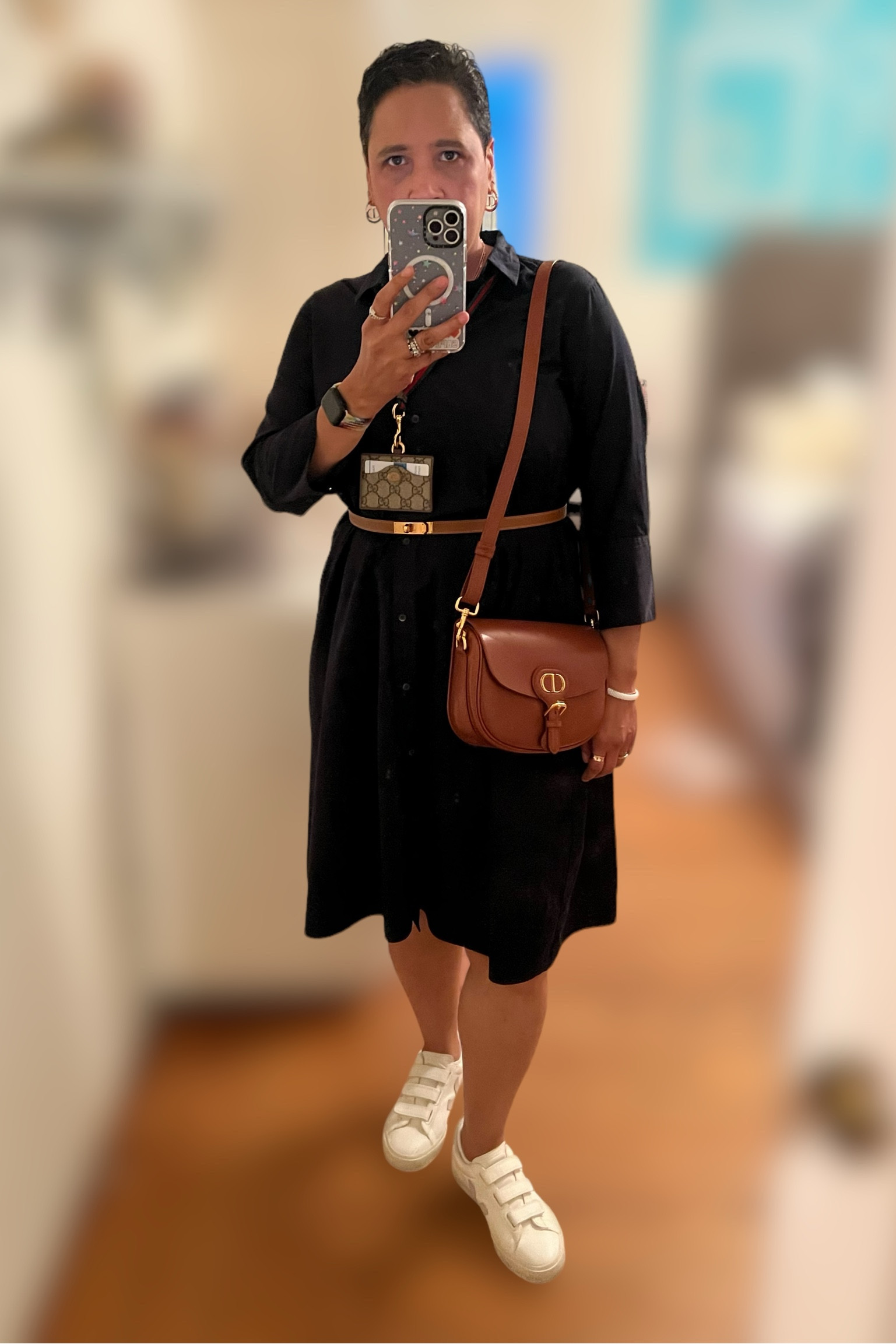 OOTD for a busy work day. 
Dress: Uniqlo.   Shoe: Veja 
Belt: Hermes     Bag + earrings: Dior
lanyard: Gucci bracelet:Lagos



#LTKStyleTip #LTKWorkwear