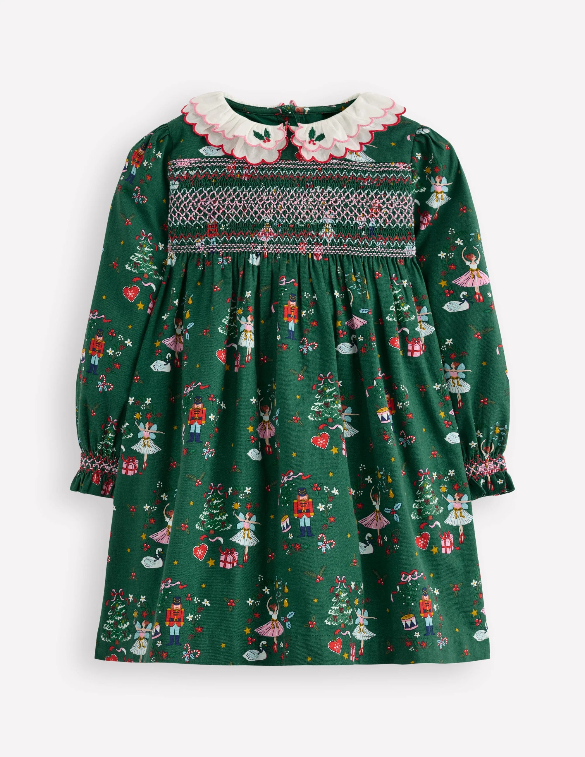 Cosy Collar Detail Smock Dress-Alpine Green Nutcracker | Boden UK