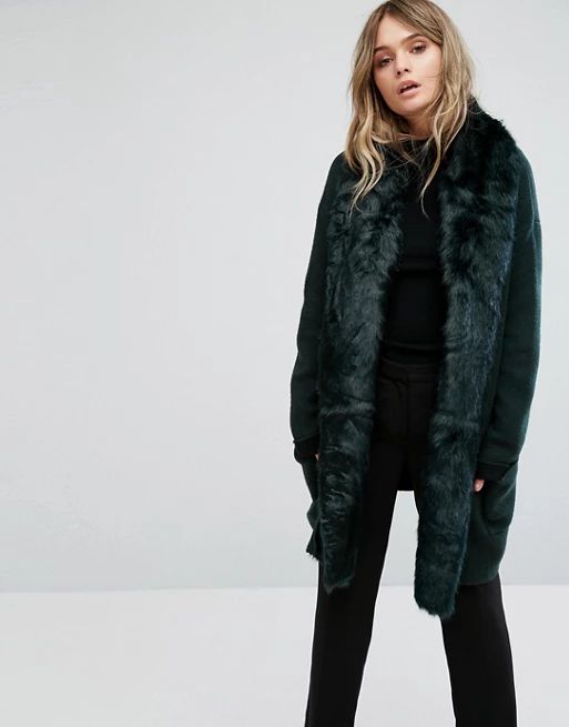 French Connection Oversized Knitted Jacket With Faux Fur Trim | ASOS US
