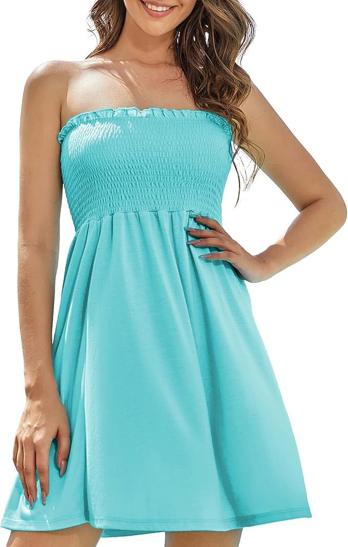 AS ROSE RICH Strapless Dress for Women - Beach Dresses for Women - Tube Top Dress | Amazon (US)